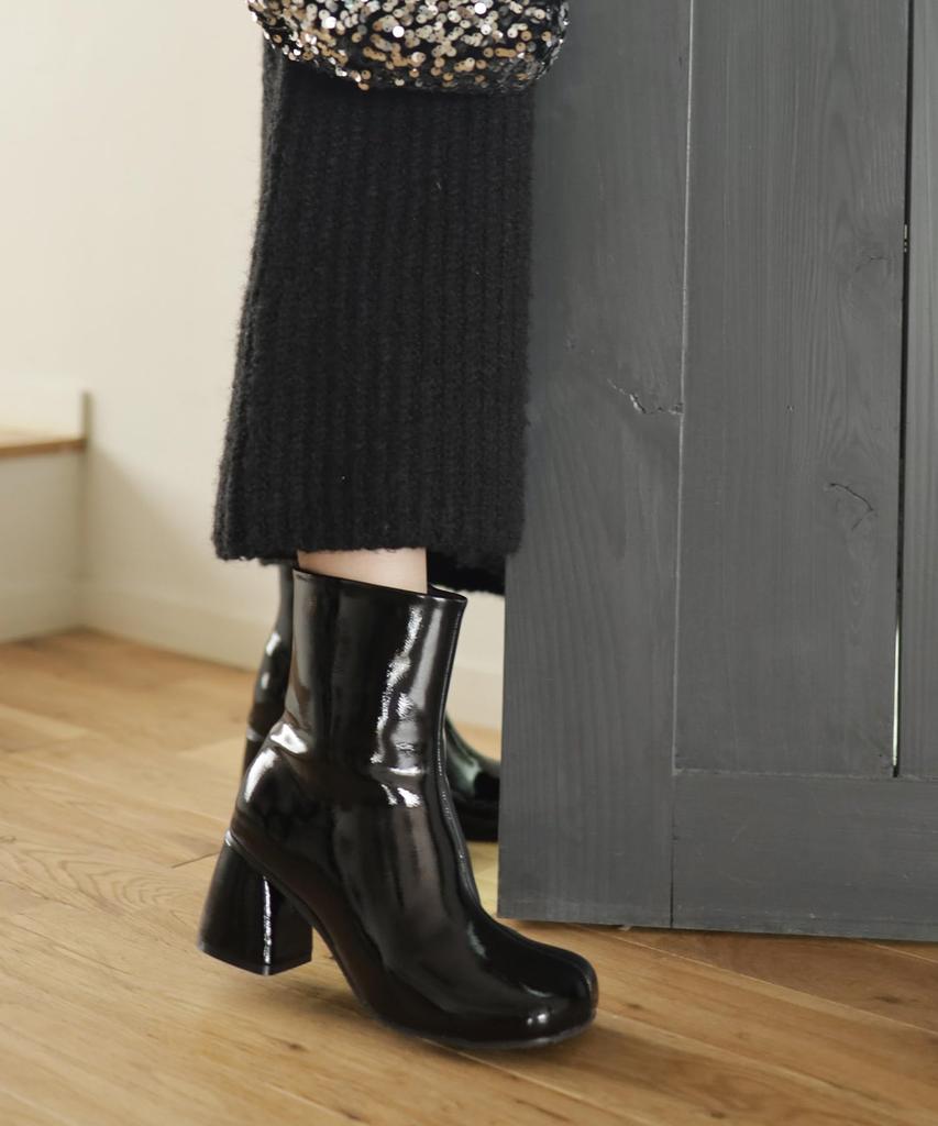 Sesto Square Toe Chunky Heel Short Black Patent Women's Boots, Medium, Leather, dsb9400-BLKE-M