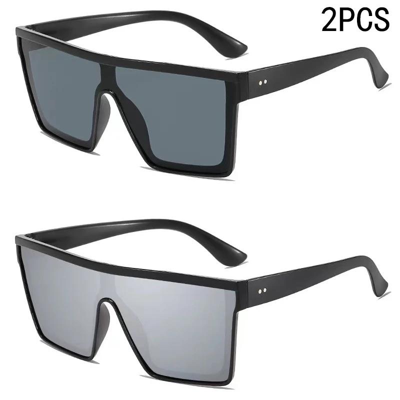 

2Pcs Classic and Stylish Oversized Square Combination Sunglasses Suitable for Outdoor Activities, Cycling, and Driving