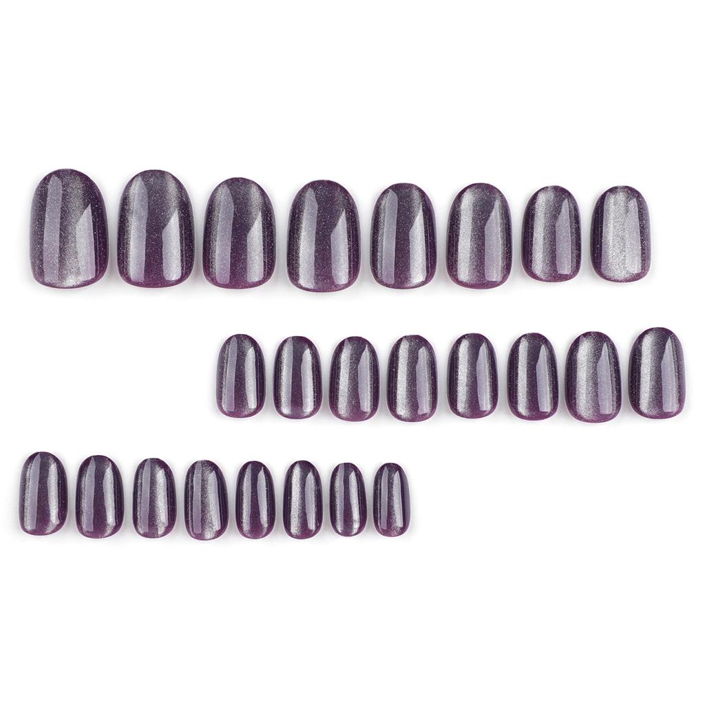 Short Fake Nails with Glitter Decor Purple Base Color with Glossy Texture Nails for Shopping Traveling Dating