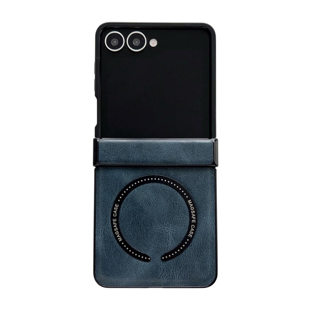 Samsung Z Flip7 Retro Crazy Horse Leather Magnetic Phone Case, Compatible with Flip6/5, Three-Section, Folding Drop-Proof Protective Cover.