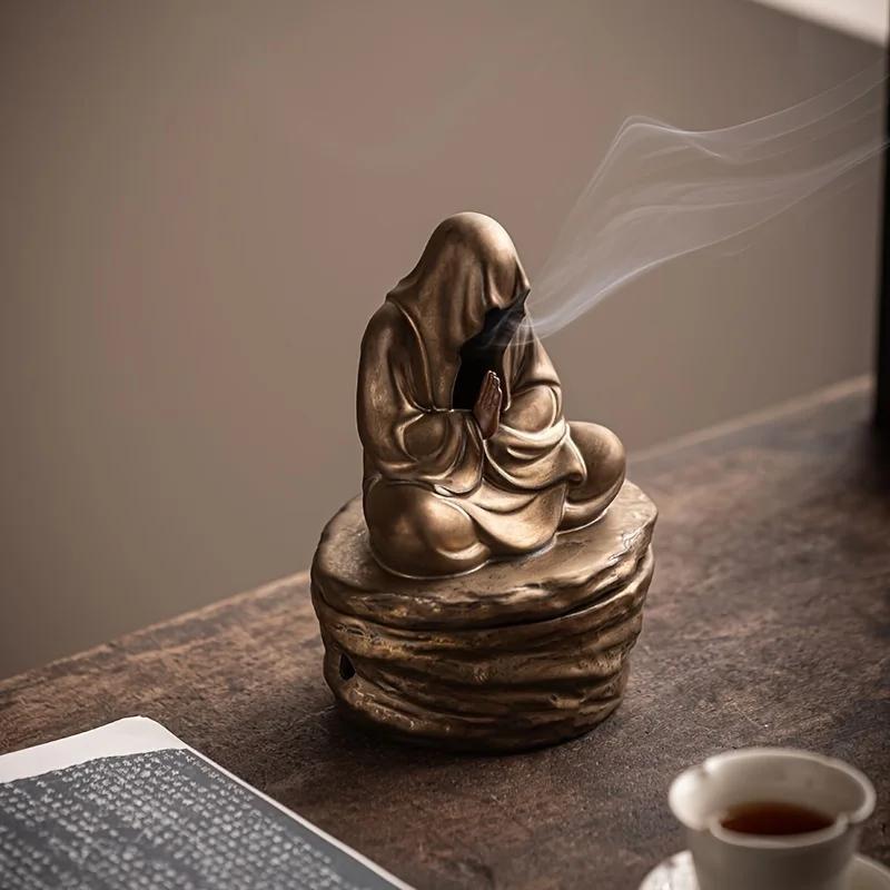 Beztvará meditace Buddhy Keramický mnich Držák na vonné tyčinky Hořák Domácí obývací pokoj Zahrada Čajovna Jógová místnost Zenová dekorace