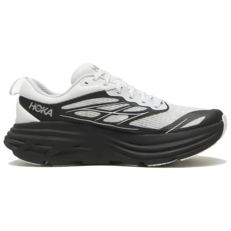 HOKA One One Bondi 8 Abrasion Resistant Low Top Running Shoes Unisex Black White Sneakers 1155391-FLCK