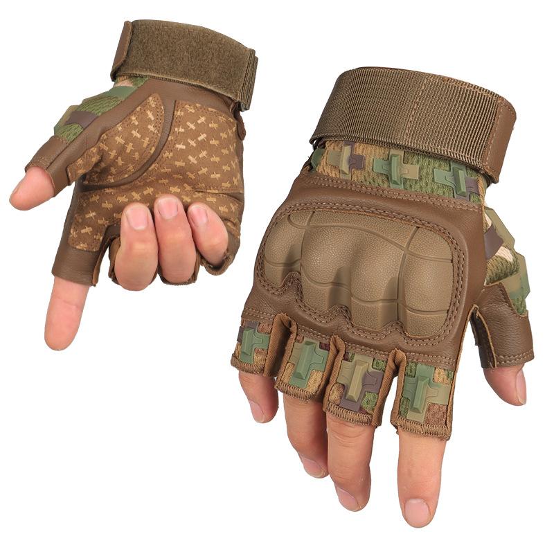 

Half Finger Tactical Gloves Camouflage Anti-collision Shell Protective Exoskeleton Soft Leather Non Slip Wear Resistant Outdoor Sports Cycling Gloves XL