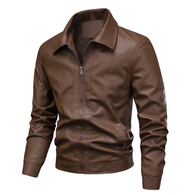 

Leather jacket men s coat trend season new retro solid color lapel slim trend leather jacket men 3XL