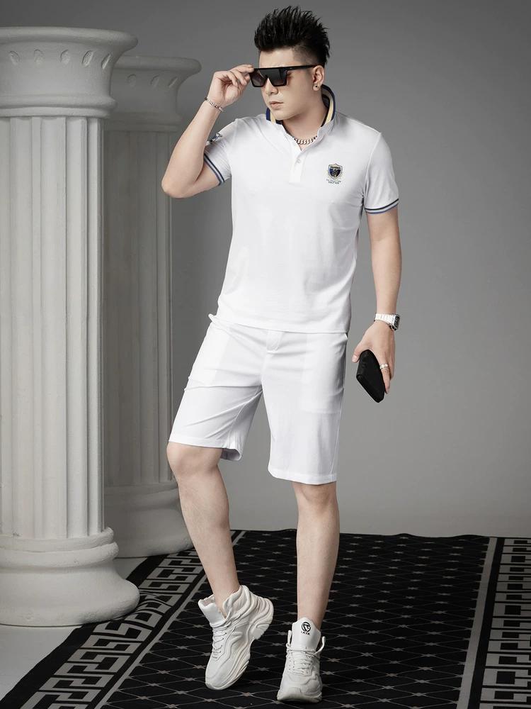 Ozhouzhan 2025 Summer New Men's Polo Shirt Lapel Short Sleeve T-shirt Trendy Embroidered Badge Top Clothes Men