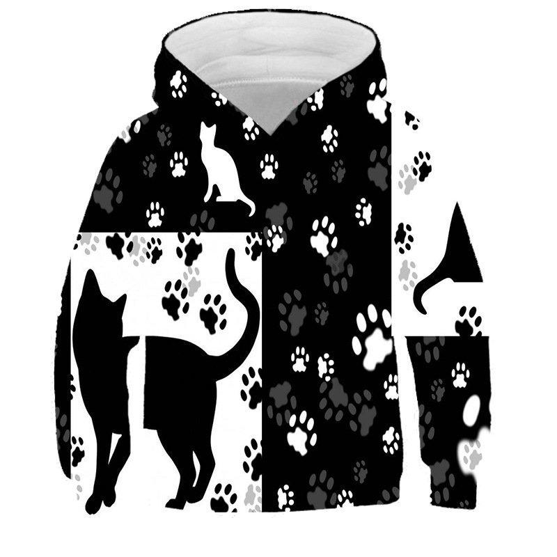 Autumn 3D Cat Printed Hoodies Fashionable Casual Sports Long Sleeved Children's Boy Hooded Sweatshirts