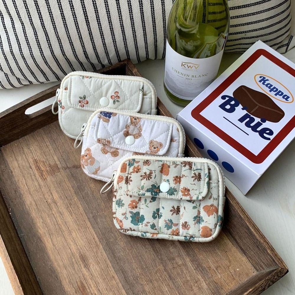 Stripe Small Makeup Lipstick Bag Large Capacity Mini Canvas Storage Bag Floral Coin Purse  Outdoor