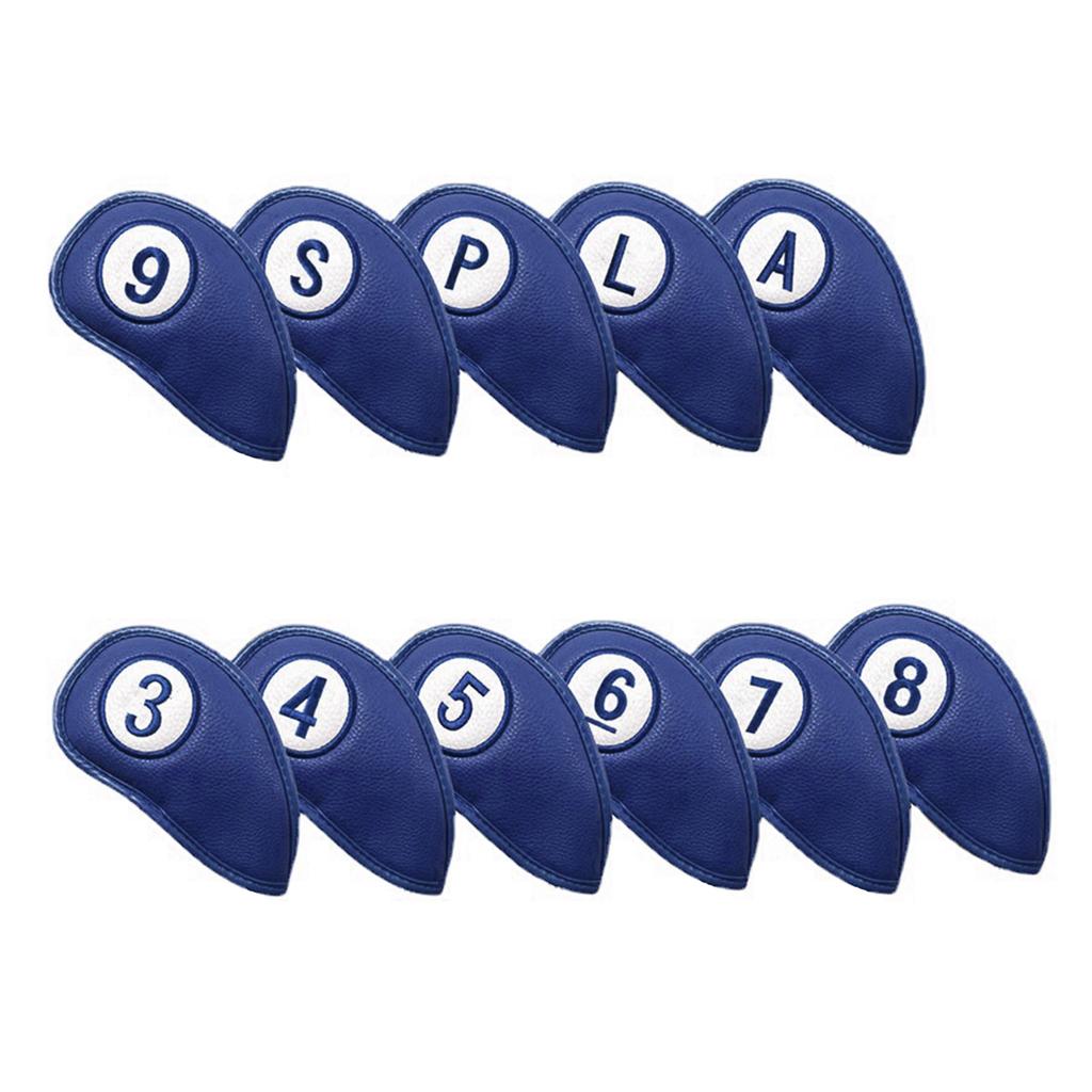 11Pcs Golf Head Covers, Thick Synthetic PU Leathers Golf Iron Head Covers with Big Number for Long Neck Golf Club Head