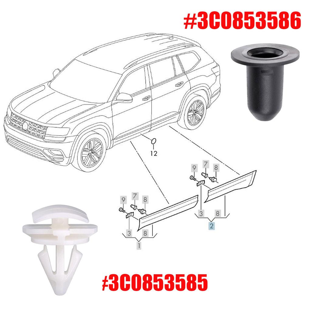 3C0853585 Clipsuri Ornamentale pentru Aripă Roată Capac Fixare Ornament Prag Fustă Laterală pentru Seat Alhambra Arona Tarraco Toledo Formentor