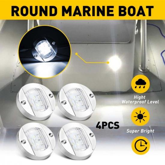 4X Round White LED Boat Marine Light 12V For Courtesy Vehicle Lights Waterproof