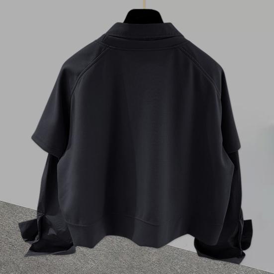 Men Shirt Lapel Long Sleeve Solid Color Splicing Fake Two-Piece Design Pullover Tops Loose Fit Casual Shirt Work Wear