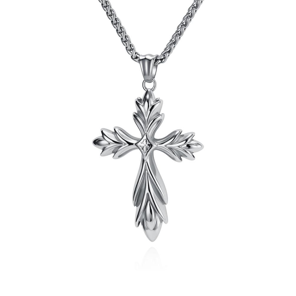 2026 European and American Retro Gothic Iris Cross Necklace Men s Locomotive Rock Niche Personality Pendant 60CM