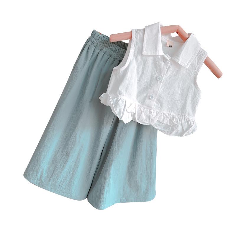 Girls' Summer Flutter Sleeve Top & Wide-Leg Pants Set - New Fashion Design (AXA736)