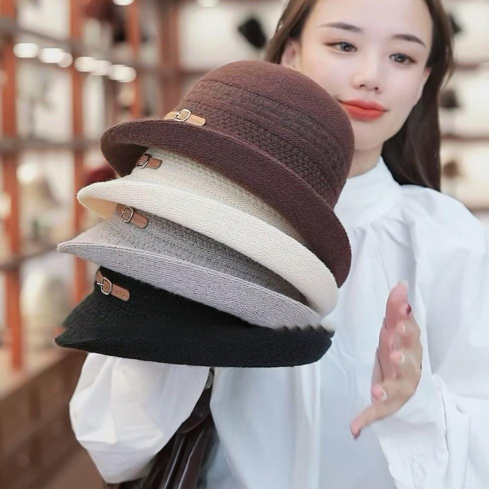 Spring and Autumn new models show small face, white wide brim warped edge temperament basin hat, French Hepburn style elegant fisherman hat children