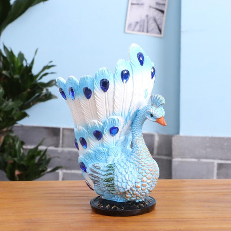 Resin Mini Peacock Miniatures Home Decoration Statue Ornament Pen Holder Brush Pot Home Art Crafts