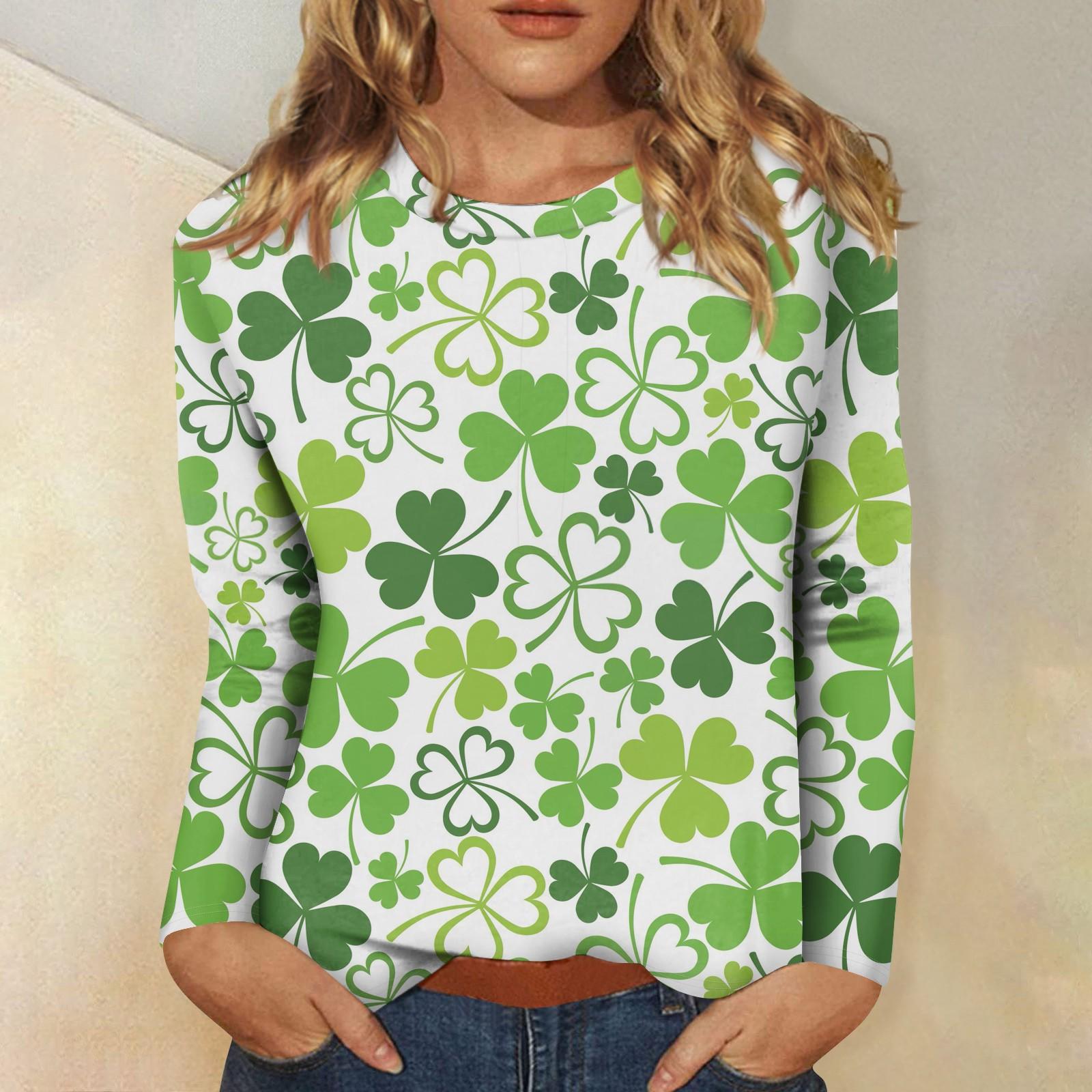 

Женская мода вскользь с длинным рукавом St. Блузка-пуловер с круглым вырезом и принтом ко Дню Святого Патрика S зелёный