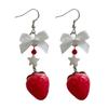 Elegant Fruit Charm Earrings Bowknot Strawberry Ear Pendants Unique Accessory