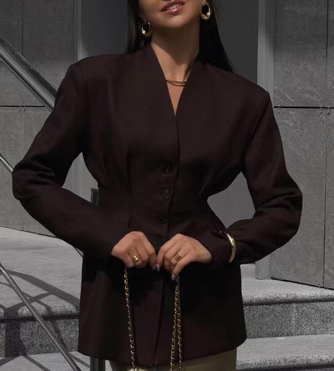 

2025 High-End Retro V-Neck Single-Breasted Autumn/Winter Suit Large темно-коричневого кольору