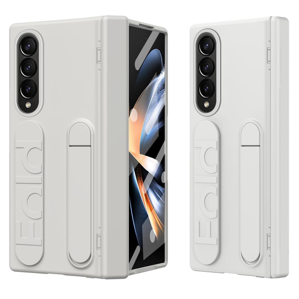 For Samsung Galaxy Z Fold4 5G Case Kickstand Wristband PC Phone Cover with Tempered Glass Film