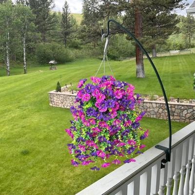 2 Pcs Artificial Hanging Petunia Flowers UV Resistant Faux Flowers Reusable Simulated Petunias for Outdoors Festive Wedding Party Decorations