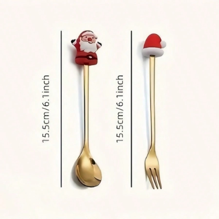A set of Christmas stainless steel tableware, spoons and forks - can be put in the dishwasher, holiday gift set with gift box