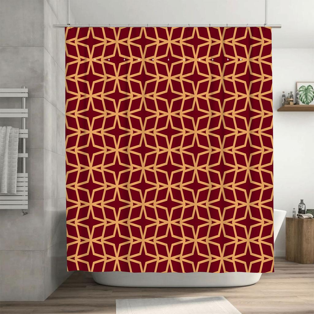 Red Gold Geometric Pattern Shower Curtain Waterproof Fabric for Home Bathroom Decorations 72 x 84 inches (180x213cm)
