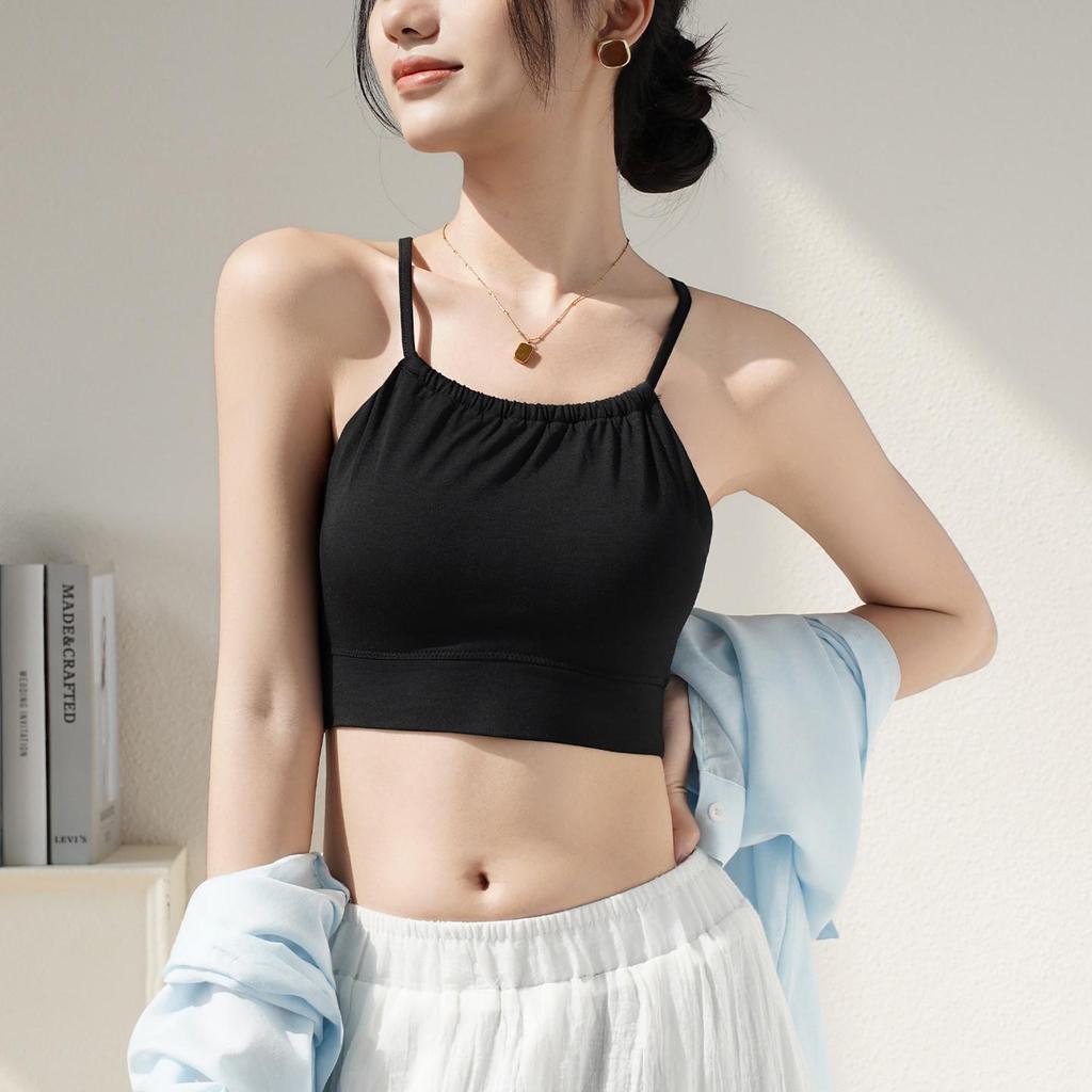 Small Women's Camisole with Built-in Bra Pads, Cross-Strap Halter Neck, Strapless Summer Innerwear.