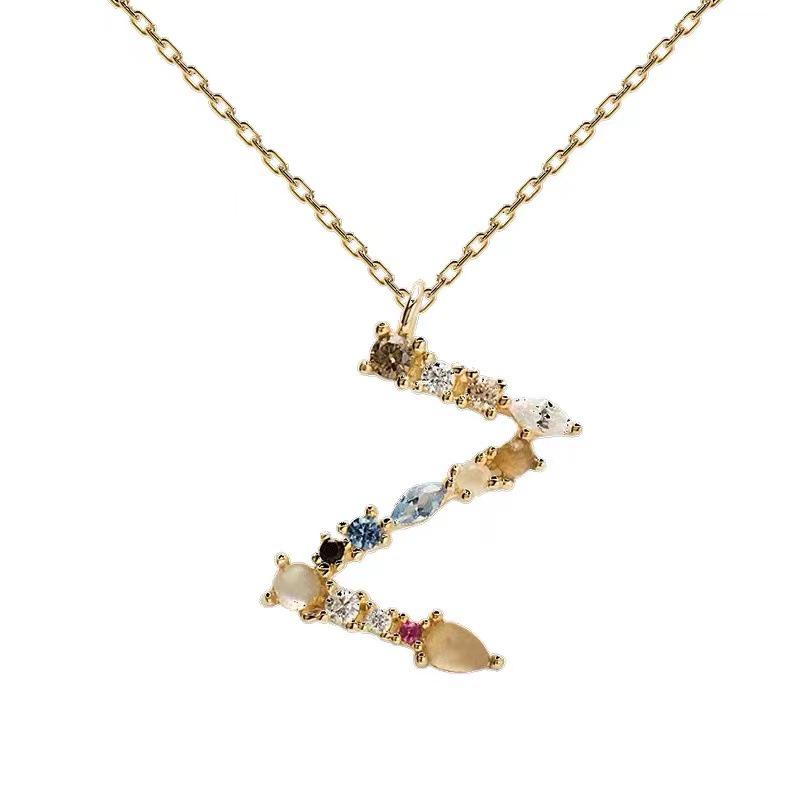 Colorful Zircon Alphabet Necklace: Women's European & American Design