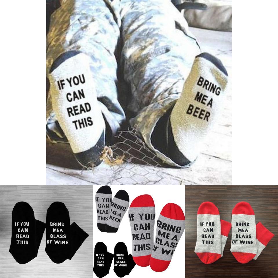 If You Can Read This Unisex Cotton Mid-calf Socks With Embroidered English Letters Breathable Shaping Sweat-absorbing