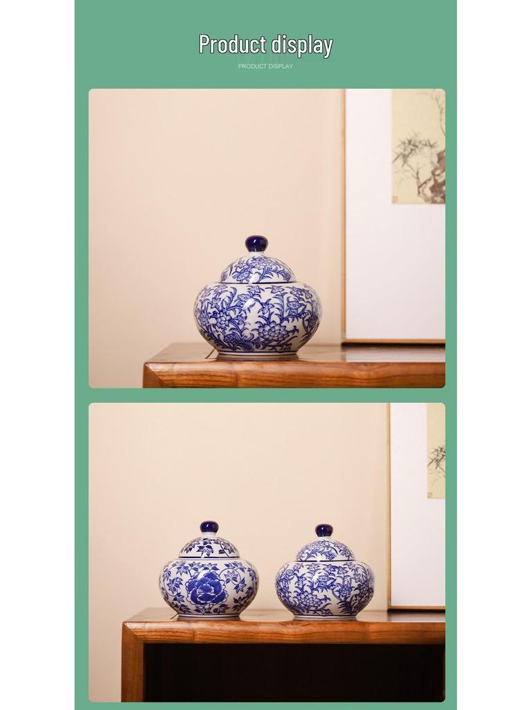 Blue and White Porcelain Flower Vase - Ceramic Tea Can Storage Jar for Home Decor
