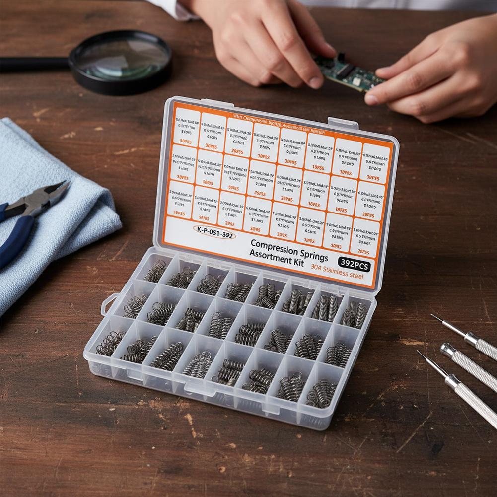 Compression Springs Assortment 392 Pieces with 24 Sizes Made from 304 Stainless Steel for Mechanical and Household Use