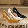 Fashion Women's High-heeled New with Stone Patterned Patent Leather Heels Women Pointed Toes Solid Color Widened Versized Womens Shoes