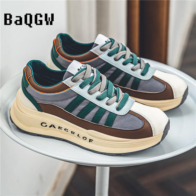 Designer Luxury Chunky Sneakers for Men Fashion Casual Color Block Leather Breathable Height Increased Platform Running Shoes