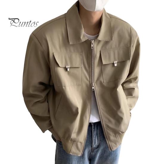 

Мужское пальто с нагрудными карманами, двойными лацканами на молнии, длинными рукавами, однотонная куртка, однотонная куртка свободного кроя M хаки