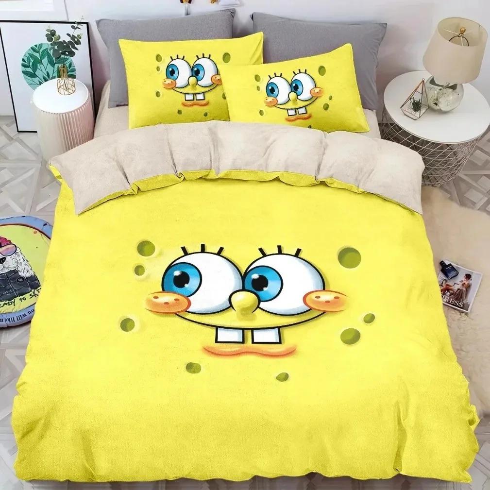 Cartoon Funny S-SpongeBobS Duvet Cover Pillowcase Bedding Set Adult Boy Girl Bedroom Decoration Children Gift Single Double Size
