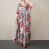 Short Sleeve Plus Size Cotton Vintage Floral New In Dresses for Women Casual Loose Long Summer Dress