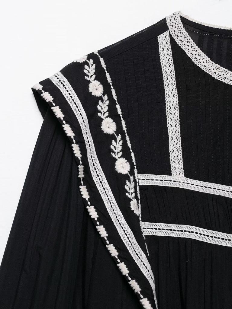 Spring 2025 European & American Women's Patchwork Embroidery Fashion Loose Top
