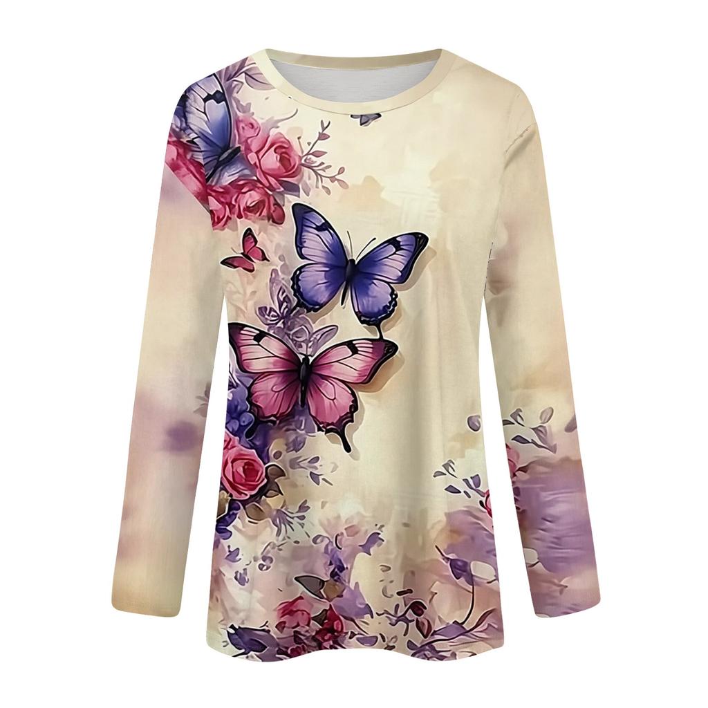 Long Sleeve Shirts For Women Cute Print Graphic Tees Blouses Casual Plus Size Basic Tops Pullover