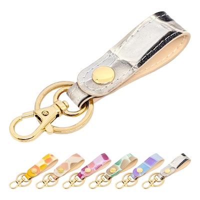 Leo&Aoi Genuine Leather Stained Glass Key Ring with Snap Button, Belt Style, Bag Charm, Genuine Leather Key Ring, Cowhide Leather, Key Holder,