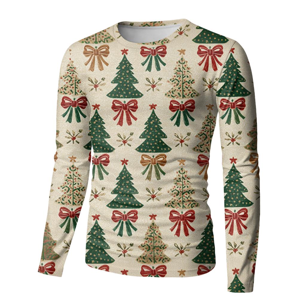 Men's Fashion Printed Round Neck Long Sleeve Bottoming Shirt Top