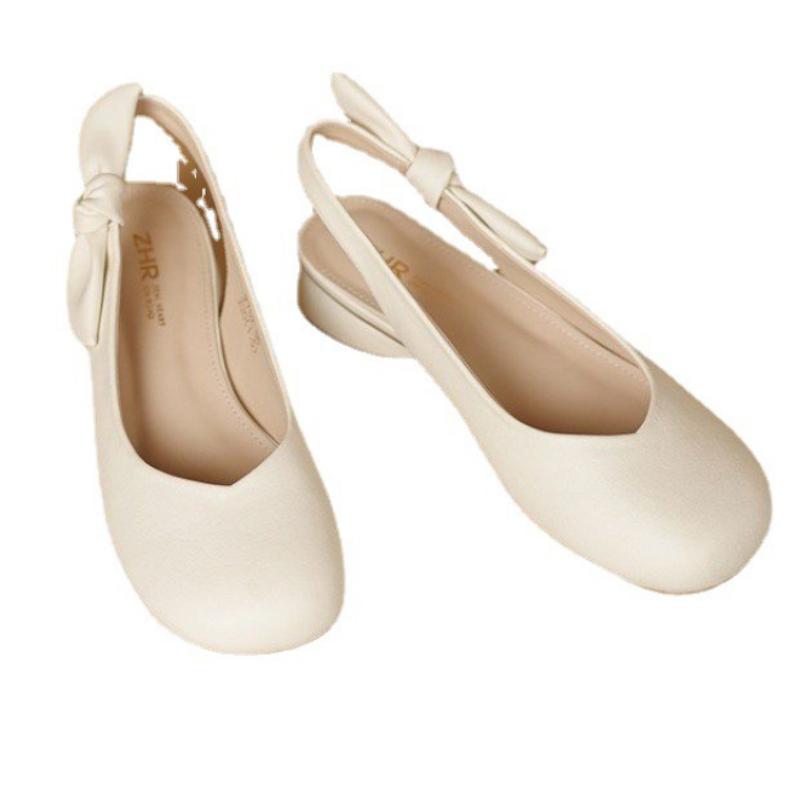 Women's Baotou Sandals 2024 Summer New Butterfly Knot Thick with Low-heel Versatile Comfortable Mary Janes Gentle Single Shoes