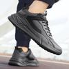 Fashion Lace-up Men's Sneakers PU Leather Running Shoes Anti-slip Elastic Trainers Jogging Exercise Casual Sports Shoes