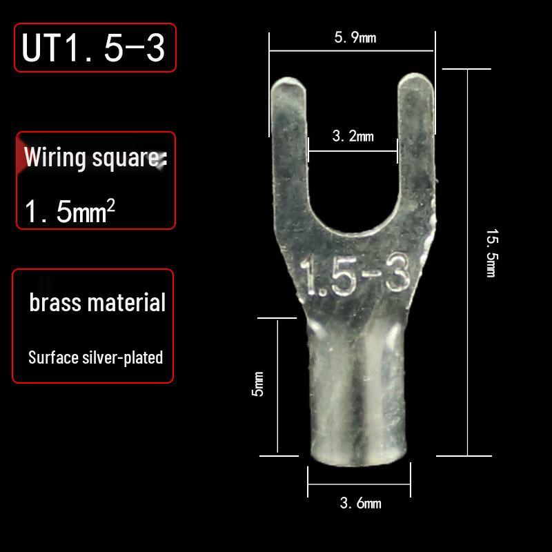 UT1.5/2.5/4-3/5/6/8 Fork Cold Crimp Terminal, Silver-Plated U & Y-shaped Copper Wire Lug