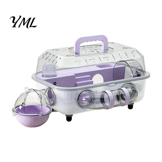 Portable Travel Cage Hamster with Tunnel, Transparent House Running Wheel Pet Playpen Accessories And Water Dispenser, 2-Tier Habitat for Small