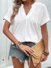2026 Women's Solid Color V-neck Textured Jacquard Short Sleeve Hollow Out Top