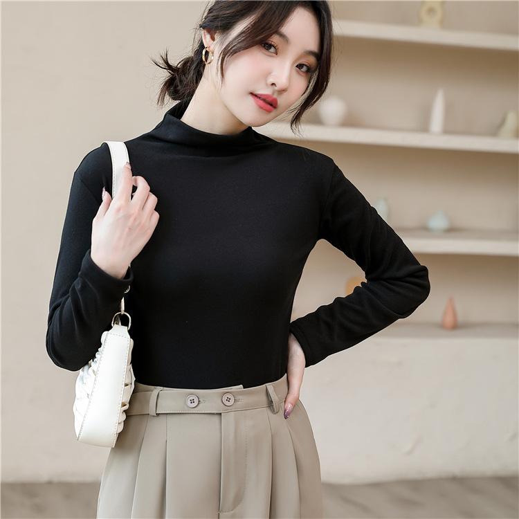 Warm Half High Collar Paragraph Bottoming Shirt Women's Autumn Winter Women's High Elastic Inner Lap Long Sleeve T-shirt Female