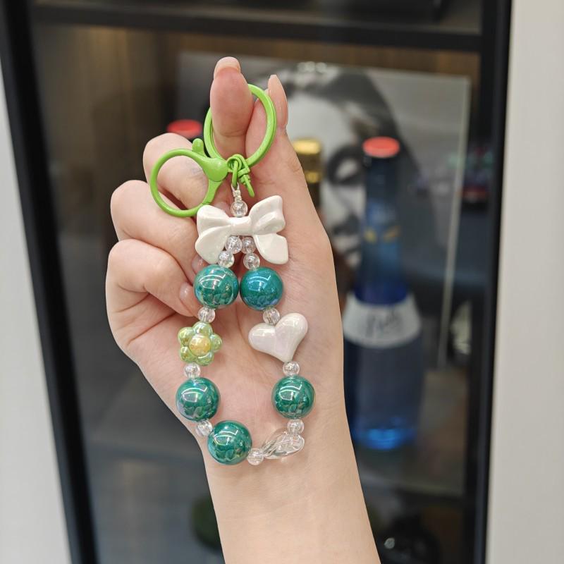 Colorful Beaded Bow Heart Keychain Pendant