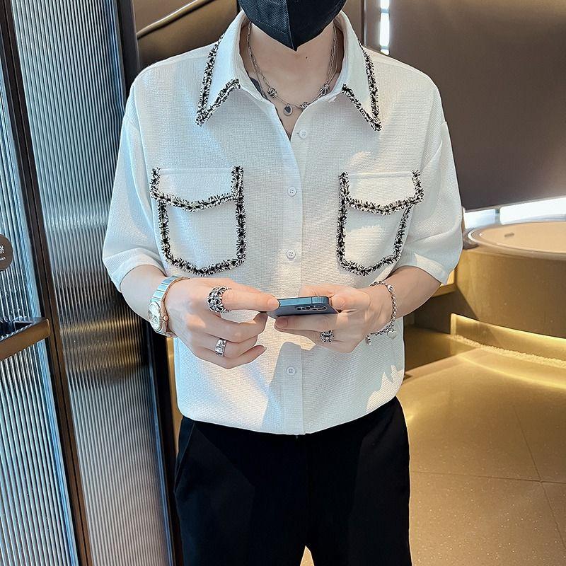 

Мужская футболка с коротким рукавом, с легким ароматом, новая, высококлассная и красивая, модный бренд, стильная и универсальная, тонкая рубашка с рукавом до середины предплечья S белый