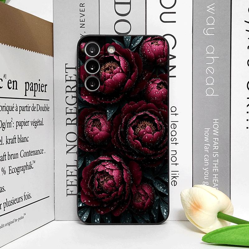 Vintage Peony Floral Art Flower Pattern Phone Case for Samsung Galaxy S25 S24+ S23 Ultra S22 Plus S21 FE S20 M53 M55 Soft Cover