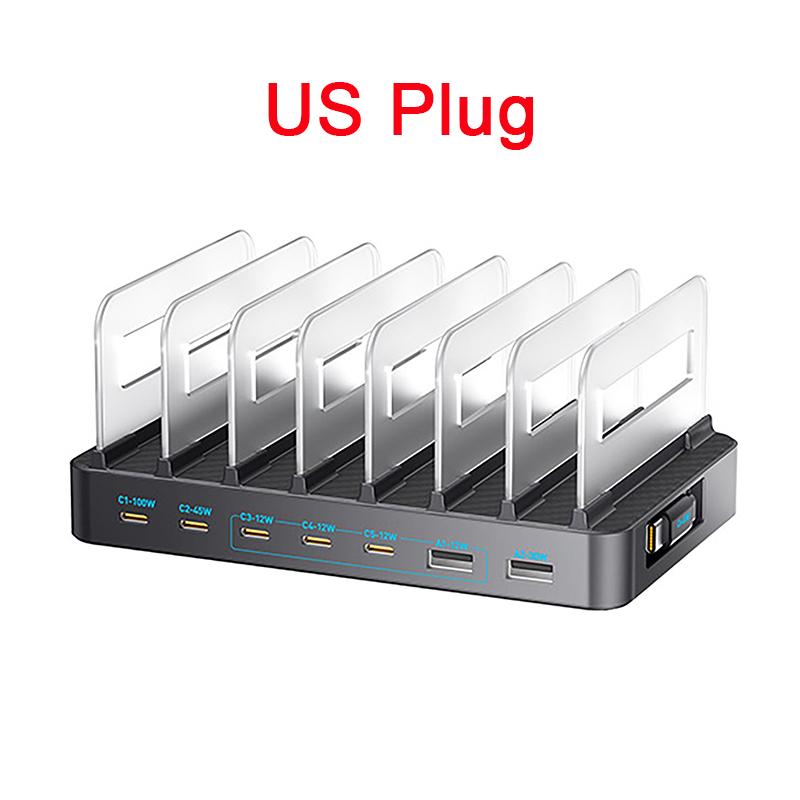 288W High-Power GaN Desktop Charging Station 8 Ports USB Multi-Port Charger with Retractable Cable for Mobile Phones & Computers